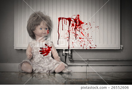 Concept of child abuse - Bloody doll 26552606