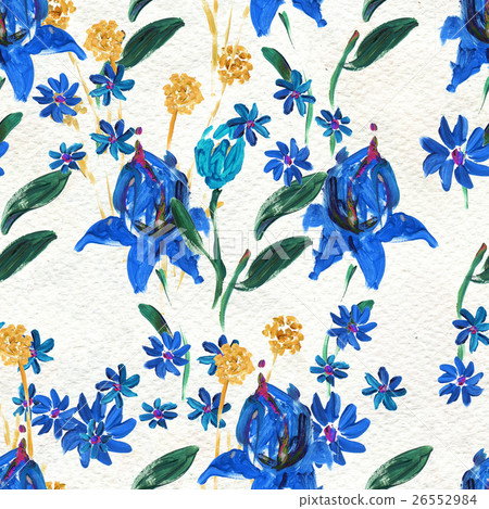 Seamless pattern with blue flowers - Stock Illustration [26552984] - PIXTA