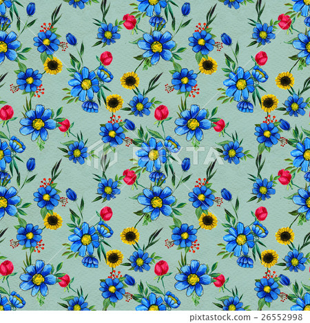 Seamless pattern with blue flowers - Stock Illustration [26552998] - PIXTA