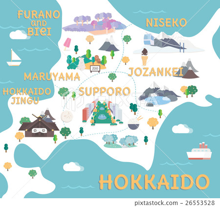 Hokkaido travel map in flat illustration. Hokkaido travel map in flat illustration. 26553528