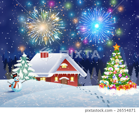 house in snowy Christmas landscape at night house in snowy Christmas landscape at night 26554871