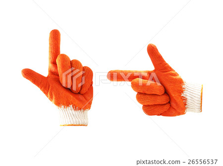 Yellow rubber protective gloves on a white Yellow rubber protective gloves on a white 26556537