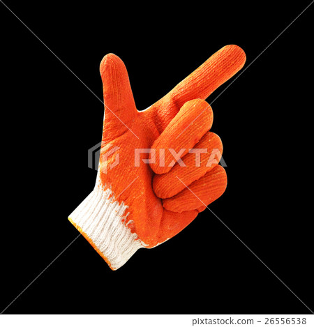 Yellow rubber protective gloves on a black Yellow rubber protective gloves on a black 26556538