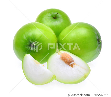 green fresh monkey apple with slices isolated  26556956