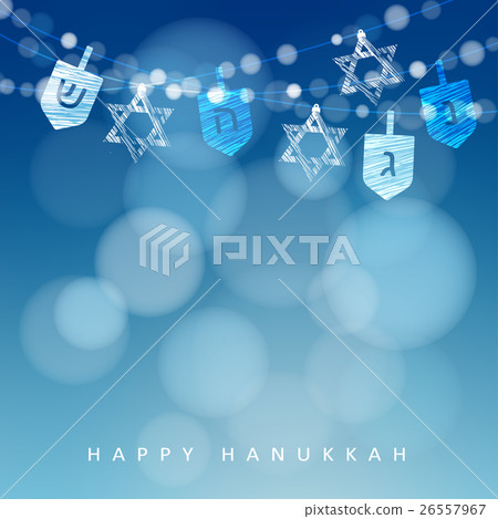 Hanukkah blue background with string of lights 26557967