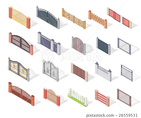 Set of Gates and Fences In Isometric Projection 26559531