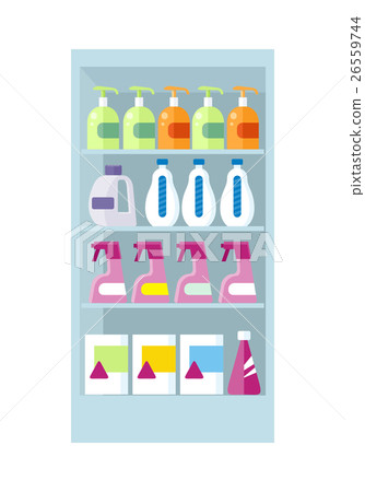 Shelves with Household Chemicals Illustration. 26559744