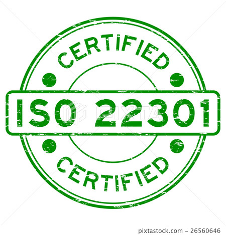 Grunge green ISO22301 certified round rubber stamp 26560646