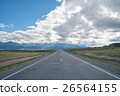 Long asphalt road. Mountains in the horizon. 26564155