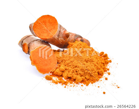 turmeric root and powder isolated on white  26564226