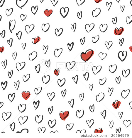 Hand Drawn Hearts Background. Seamless Vector 26564979