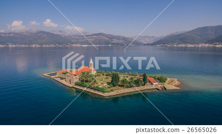 Aerial view of monastery on island Aerial view of monastery on island 26565026