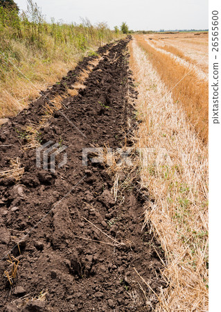 Plowed soil on field. 26565600