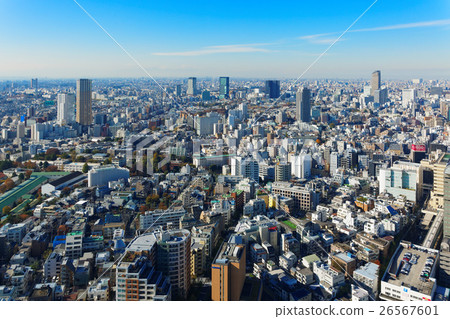 從惠比壽花園地方塔的杉並區病房方向的城市景觀的視圖 26567601