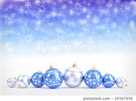 blue christmas balls on bokeh background with - Stock Illustration ...
