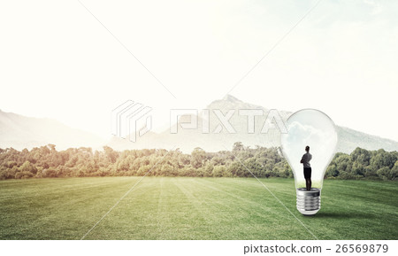 Businesswoman inside light bulb Businesswoman inside light bulb 26569879