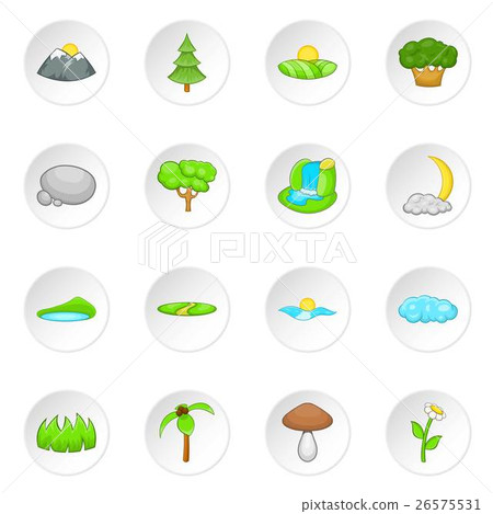 Nature landscape icons set, cartoon style Nature landscape icons set, cartoon style 26575531