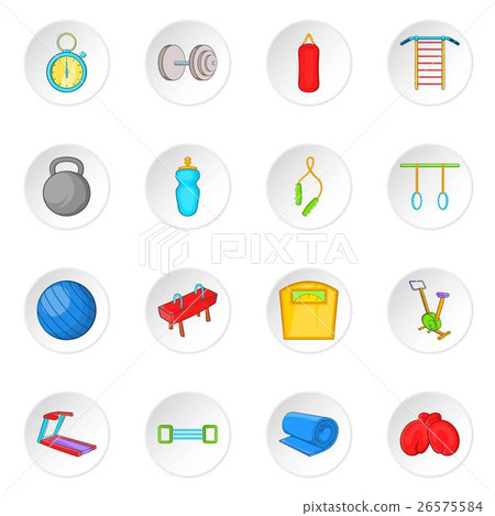 Fitness icons set, cartoon style 26575584