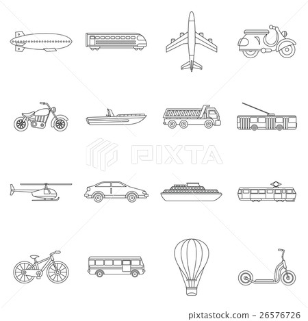 Transportation icons set, outline style 26576726