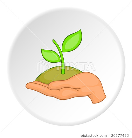 Sprout on palm logo, flat style 26577453