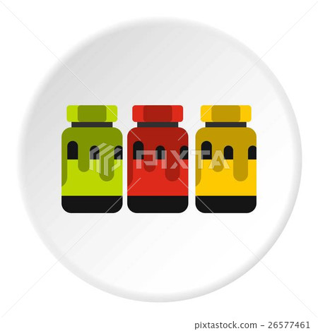 Three color gouache in jar icon, flat style Three color gouache in jar icon, flat style 26577461