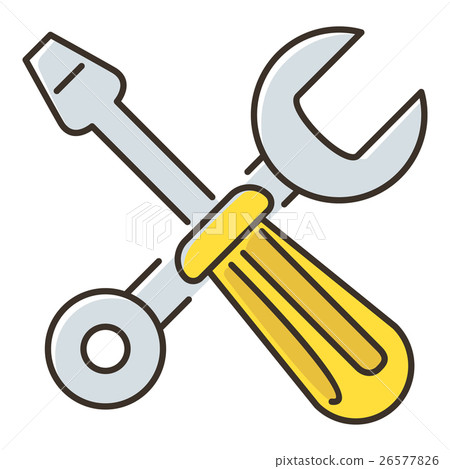 Crossed screwdriver and wrench icon, flat style 26577826