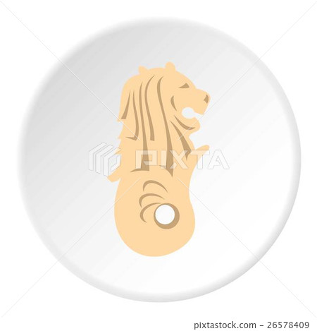 Statue of lion fish Merlion icon, flat style Statue of lion fish Merlion icon, flat style 26578409