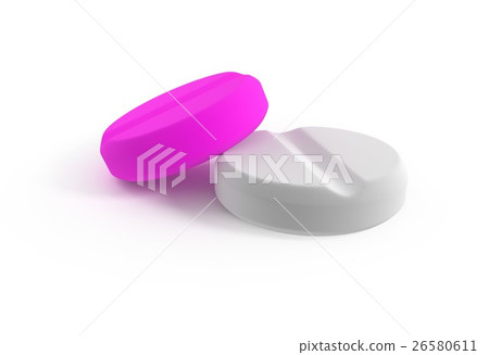 Two white and violet tablets isolated 3d 26580611