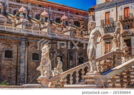 Famous fountain of shame on baroque Piazza 26580664