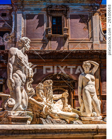 Famous fountain of shame on baroque Piazza 26580668