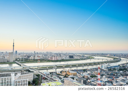 Panoramic city bird eye view in Tokyo, Japan Panoramic city bird eye view in Tokyo, Japan 26582316