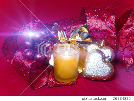 New Year's composition on a red background - ball  26584823
