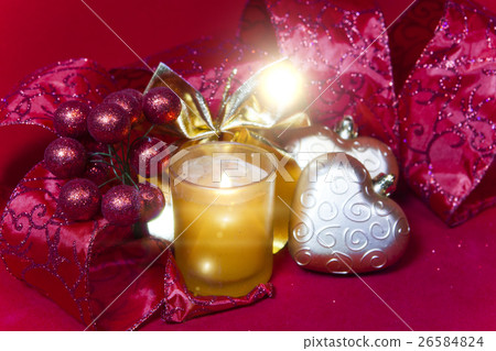 New Year's composition on a red background - ball  26584824