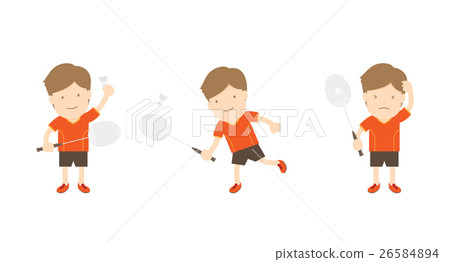 Badminton player man action set Badminton player man action set 26584894