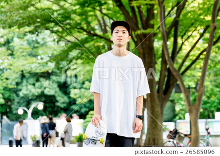 Men with skateboard in hand Men with skateboard in hand 26585096