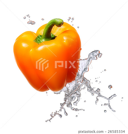 Water splash with bell pepper isolated 26585334