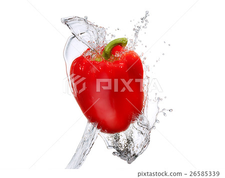 Water splash with bell pepper isolated Water splash with bell pepper isolated 26585339