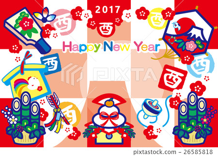 新年卡2017年採摘年Yaroku Kagami年糕Hatto板Eva Demagne Kadomatsu Kite富士山HappyNewYear 26585818