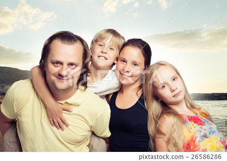 Family Outdoors. Kids with Mother and Father Family Outdoors. Kids with Mother and Father 26586286