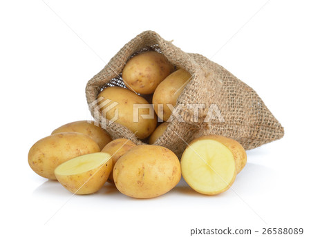 potato in the sack isolated on white background 26588089