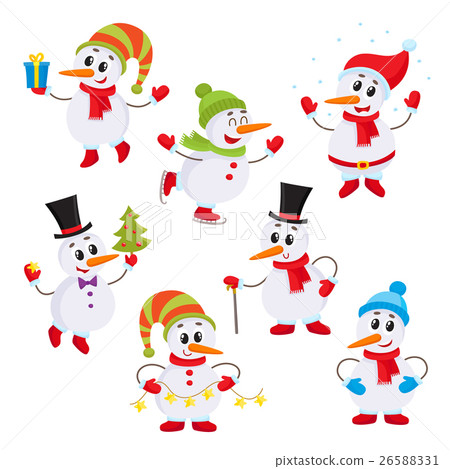 Christmas set of cute and funny little snowmen - Stock Illustration ...