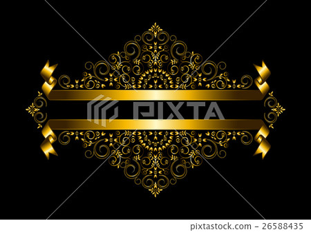 Stock Illustration: Luxury gold frame and double gold ribbon