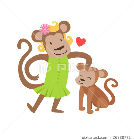 Monkey Mom In Dress Animal Parent And Its Baby Monkey Mom In Dress Animal Parent And Its Baby 26588771