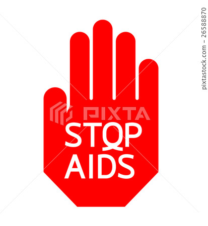 Stop AIDS logo design in red hand. 26588870