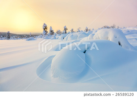 Beautiful Northern winter landscape - sunset, Beautiful Northern winter landscape - sunset, 26589120