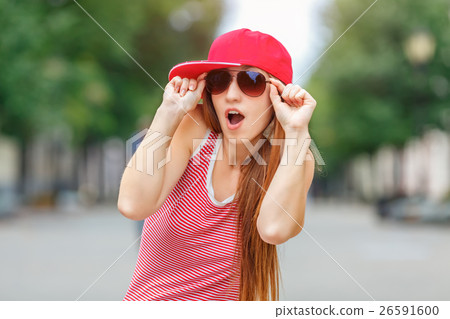 Fashion city portrait of stylish hipster woman Fashion city portrait of stylish hipster woman 26591600