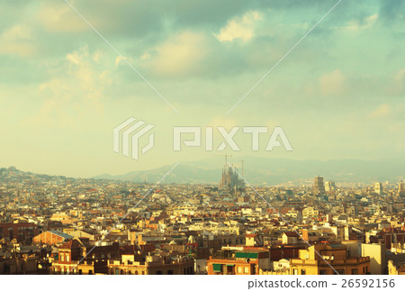 Barcelona in sunset time, Spain 26592156