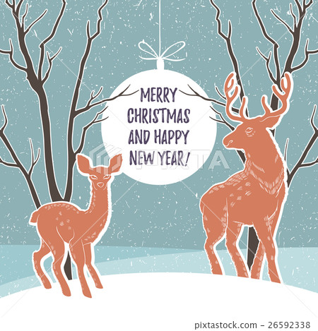 Christmas illustration with reindeer and snowy 26592338