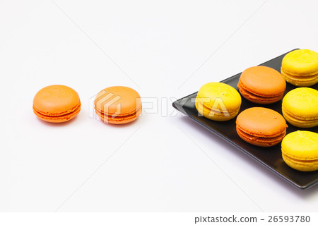 Traditional french colorful macarons on the plate Traditional french colorful macarons on the plate 26593780