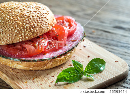 Sandwich with salami and tomatoes Sandwich with salami and tomatoes 26595654